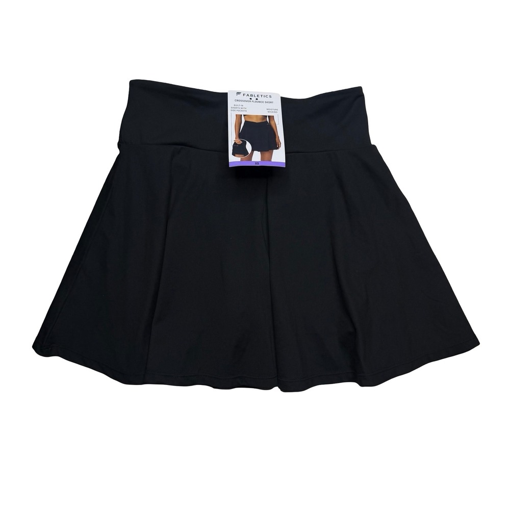Fabletics crossover flounce women's black tennis skirt w shorts underneath XS